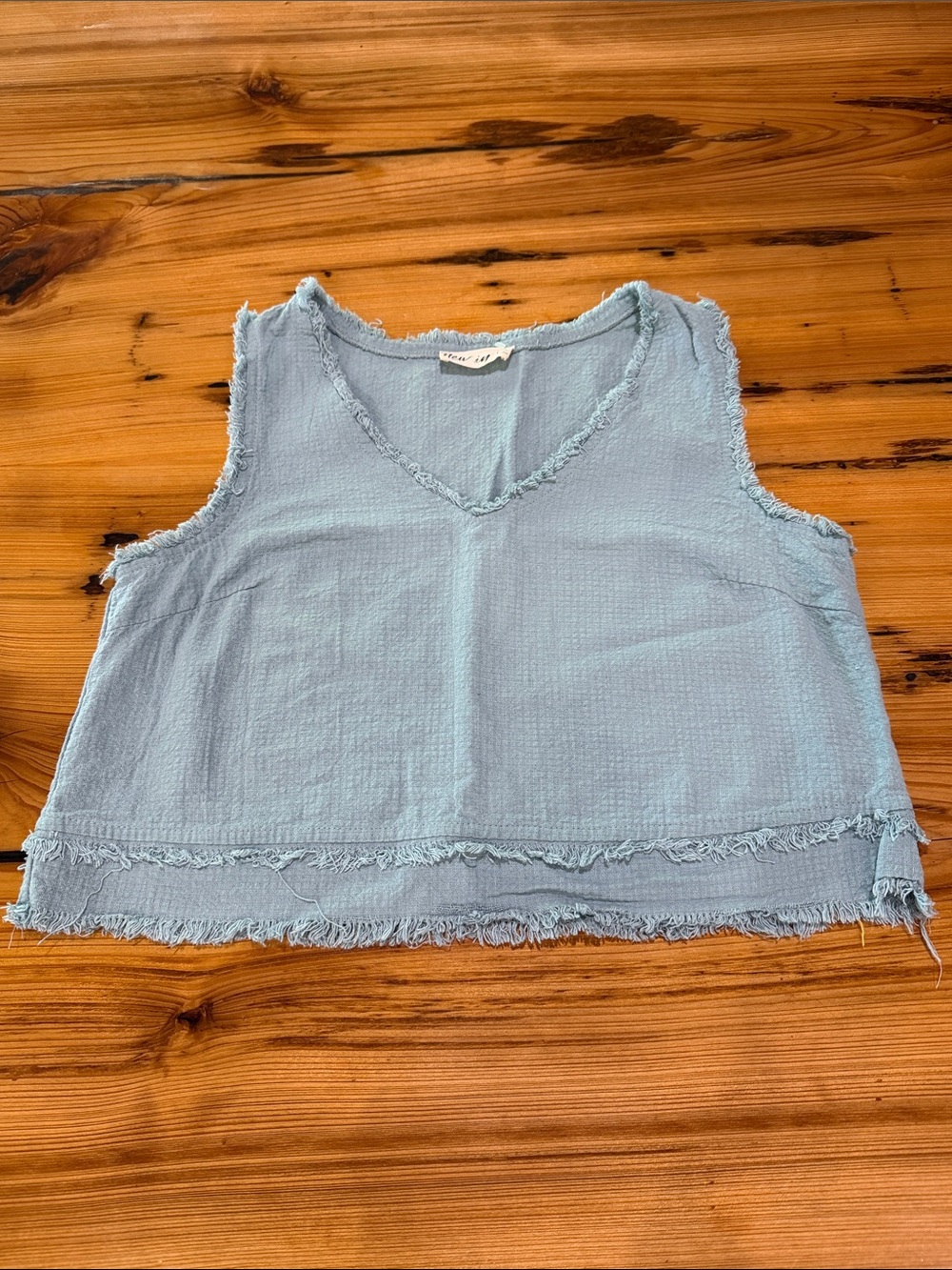 Light Blue Frayed V-Neck Crop Tank Top